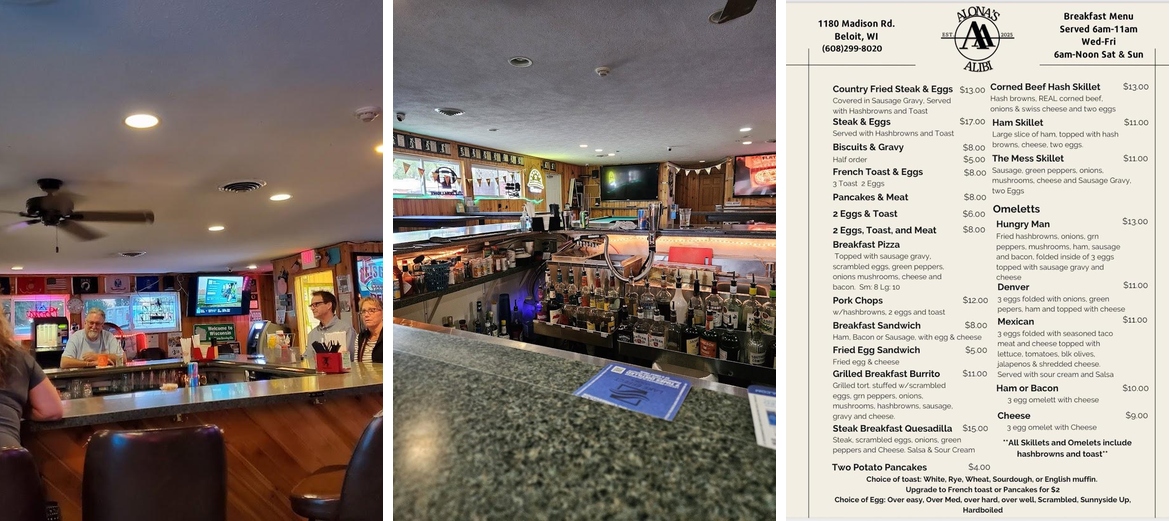 Alona’s Alibi Bar & Grill Menu