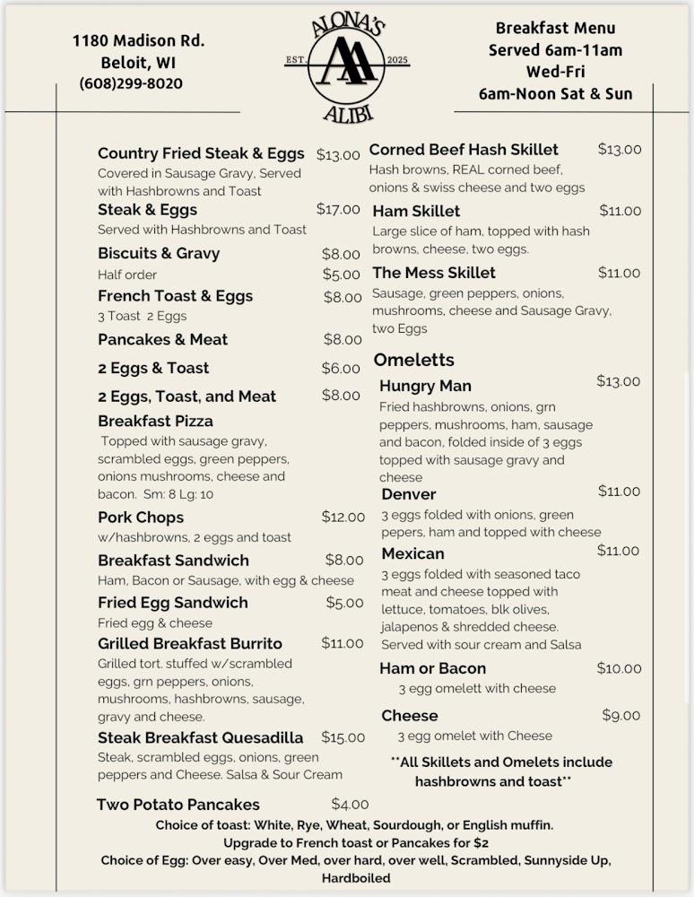 Alona’s Alibi Bar & Grill Menu image 1