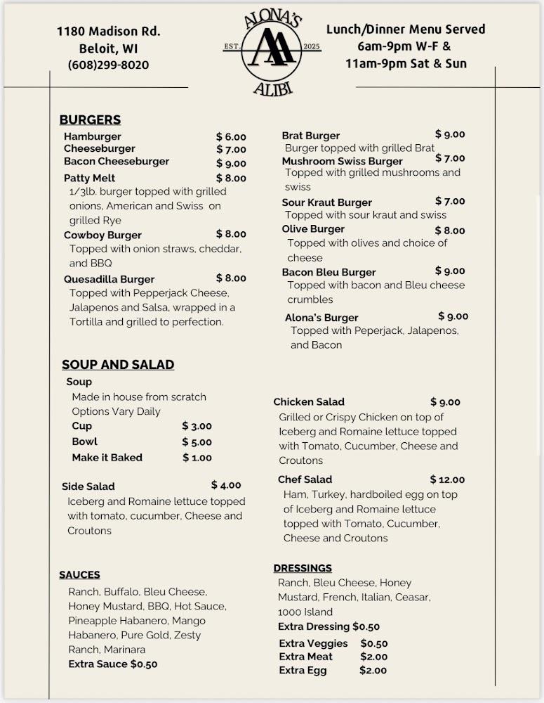 Alona’s Alibi Bar & Grill Menu image 2