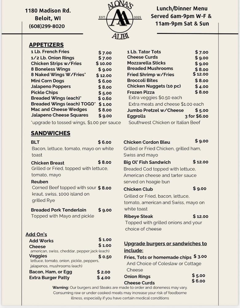 Alona’s Alibi Bar & Grill Menu image 3