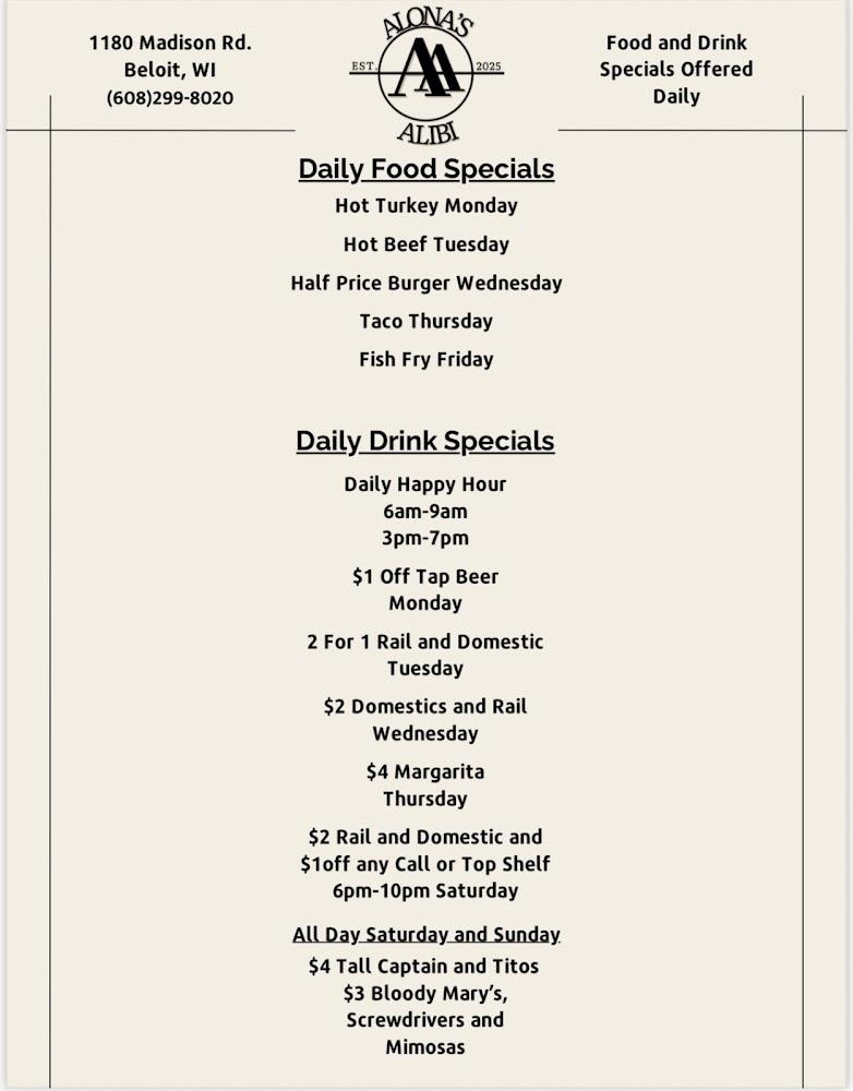 Alona’s Alibi Bar & Grill Menu image 4